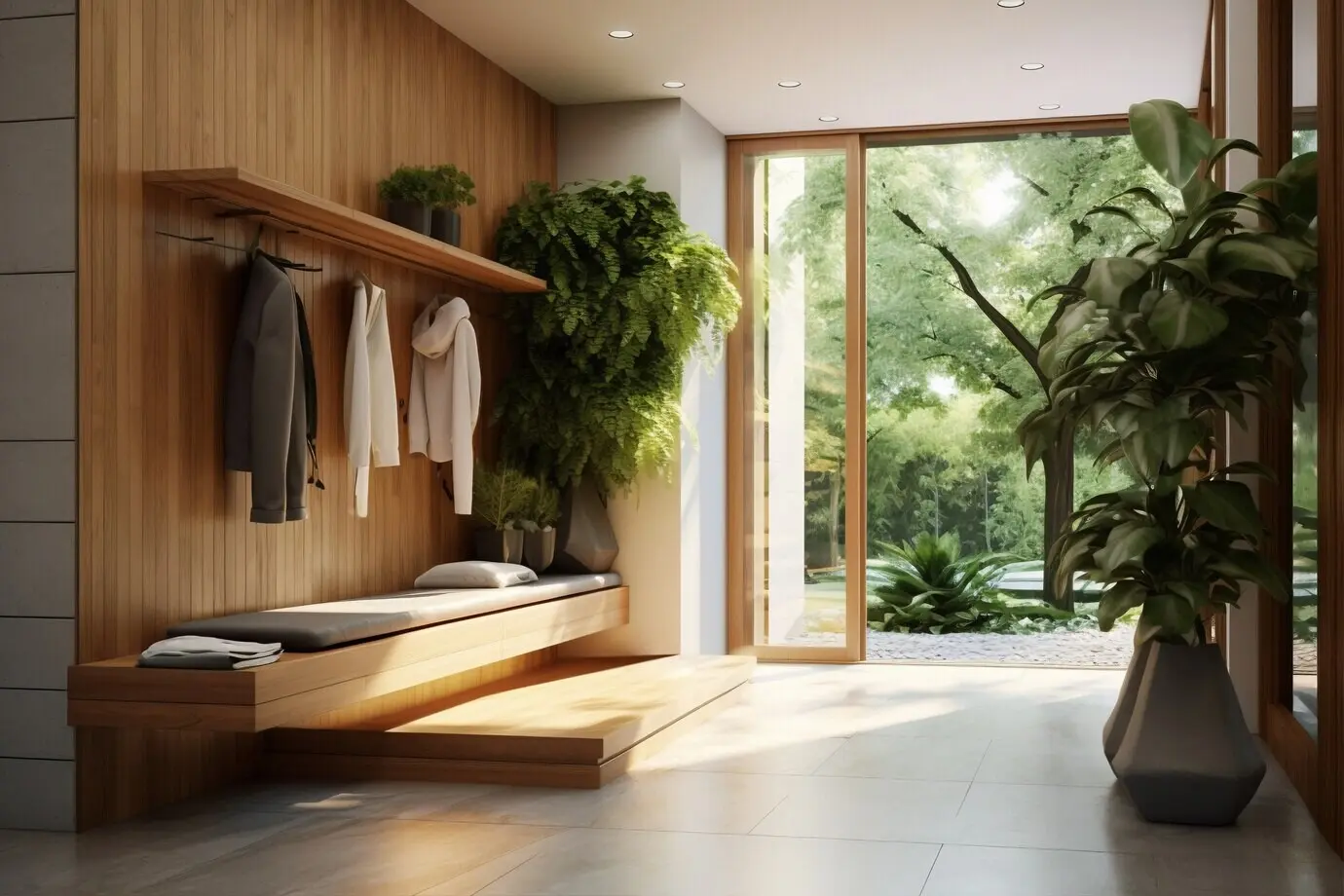 KI-generiert: im modernen Stil gestalteter Eingangsbereich.